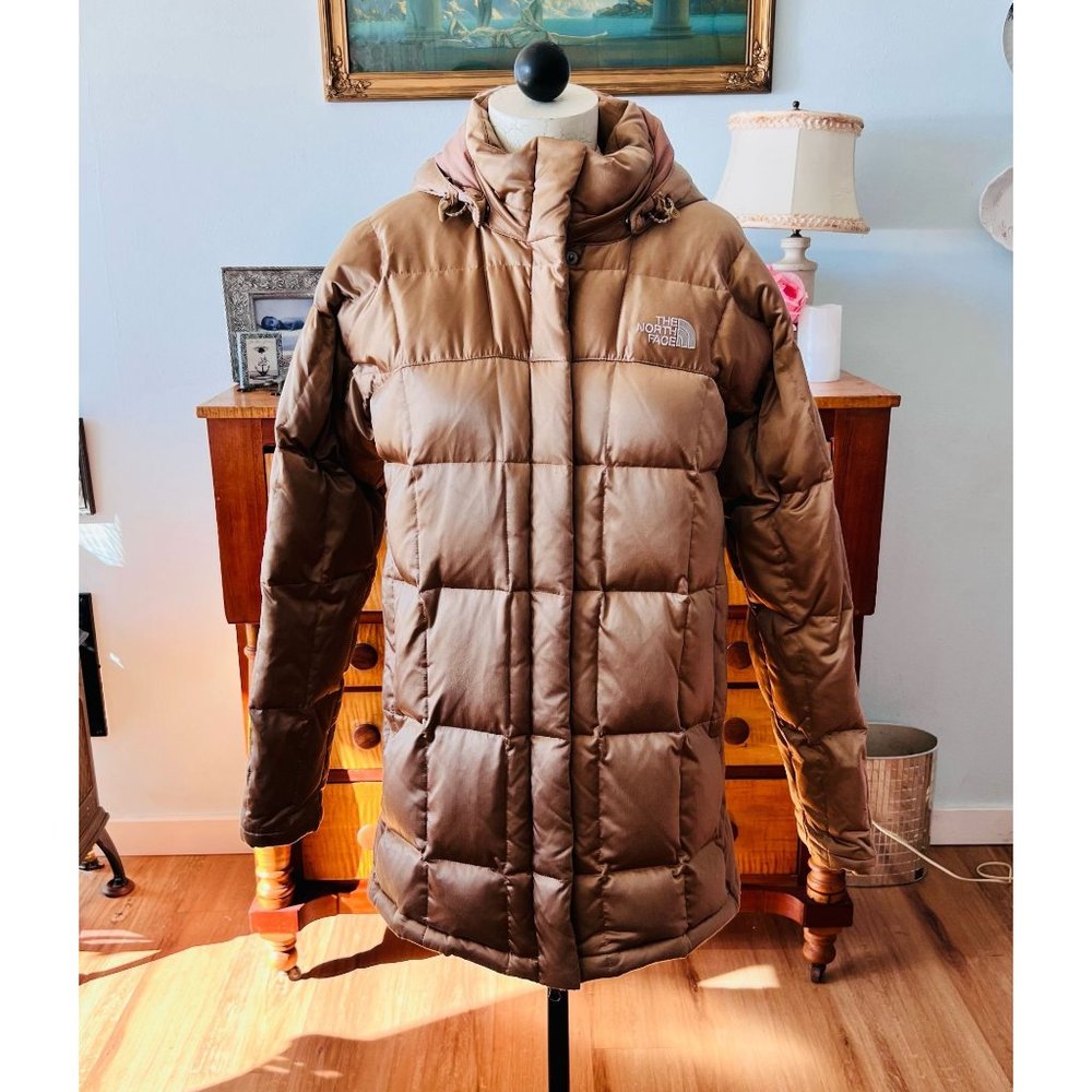 RARE GOLD North Face Women's Large Goose Down Winter Puffer Jacket Hood Parka Pu